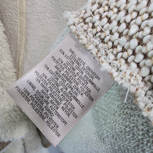 Saturday Sunday Sweater Women Large Cardigan Elbow Pads Brown Sherpa Suede White - Picture 8 of 11